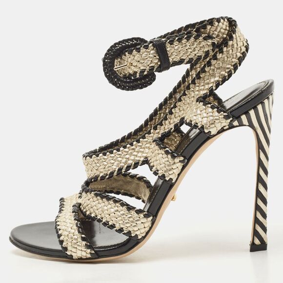 Sergio Rossi Shoes - Sergio Rossi Two Tone Woven Leather Ankle Wrap Sandals Size 39
